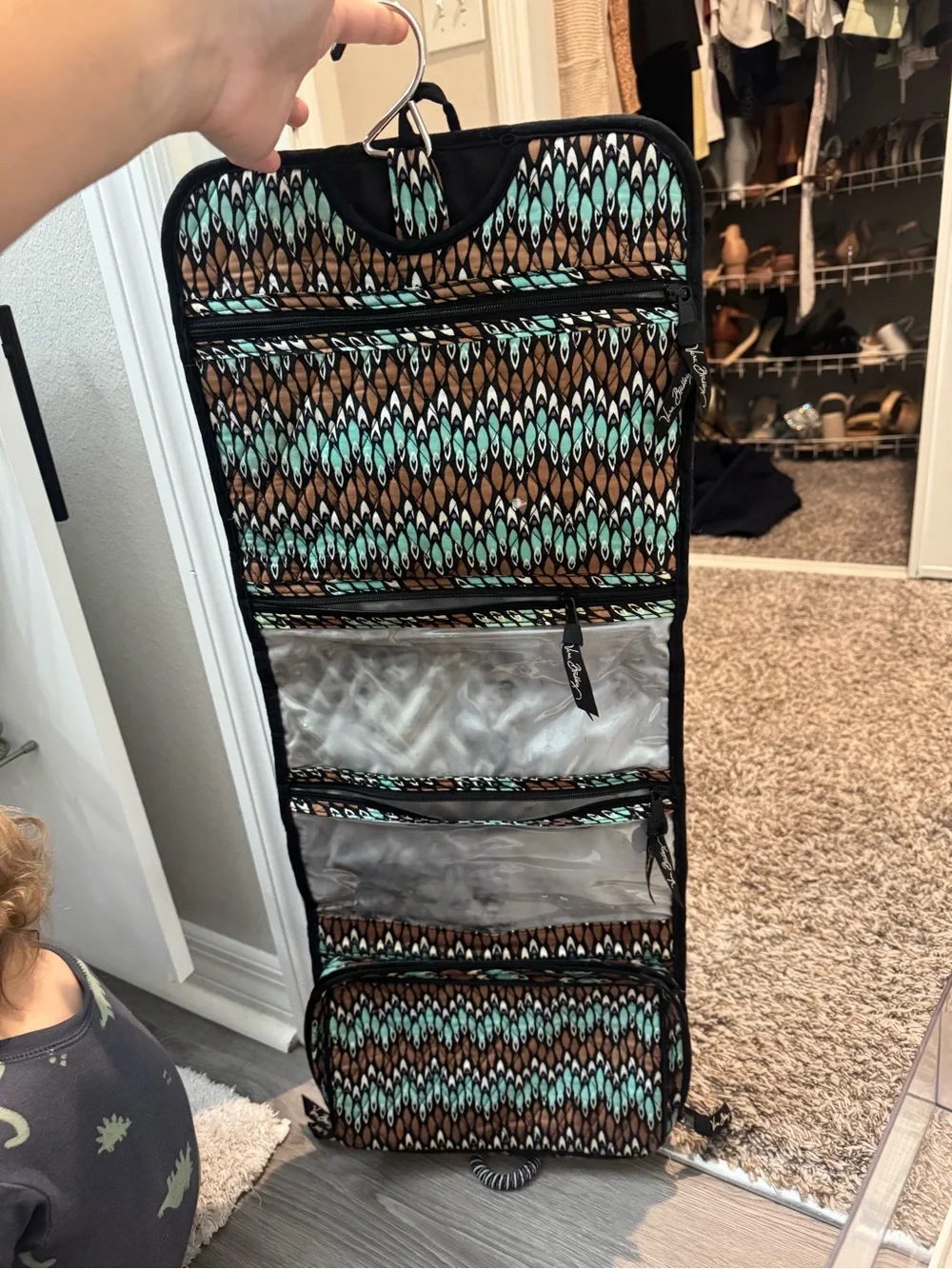 Vera Bradley Hanging Travel Toiletry Organizer - Mint & Brown